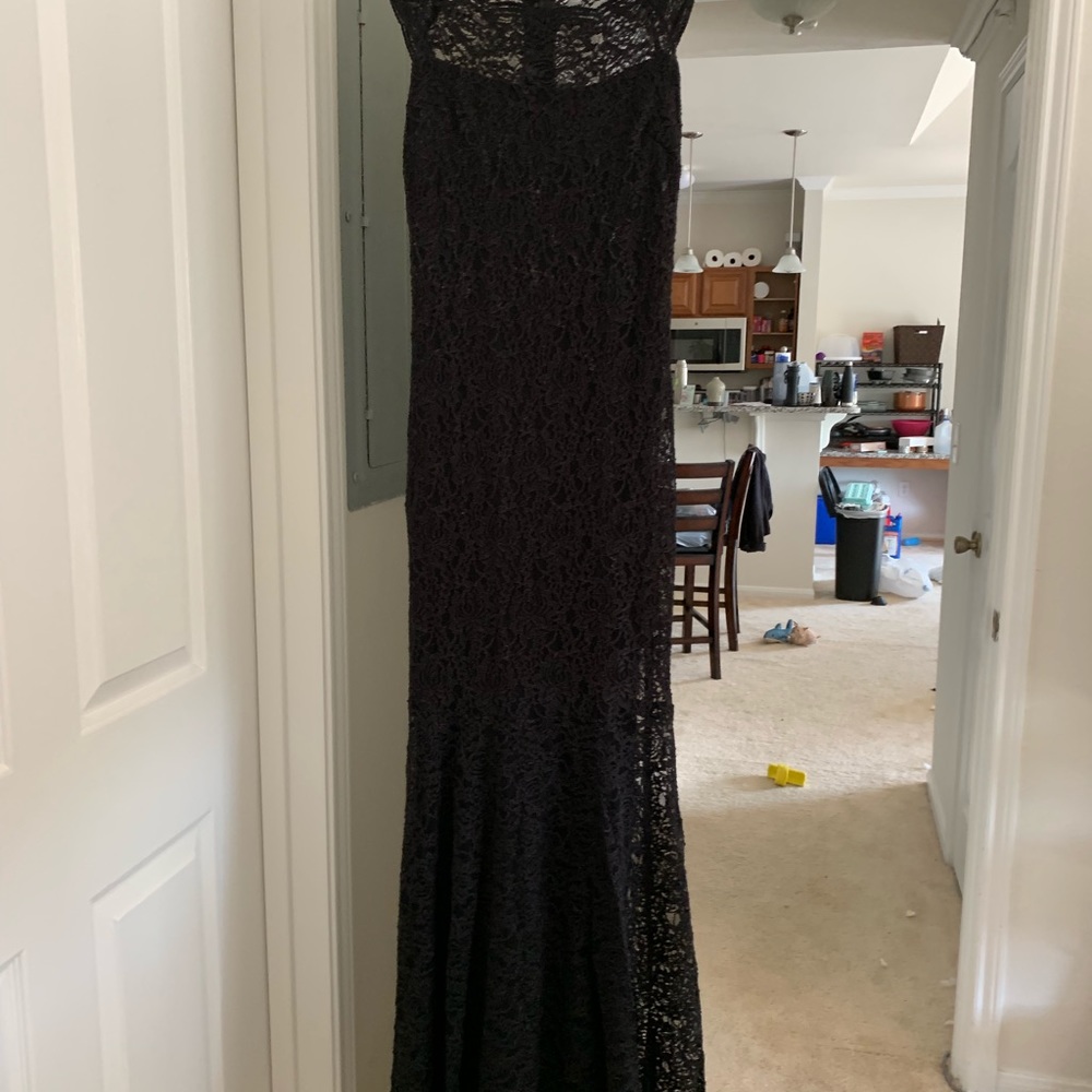 Black lace body con gown